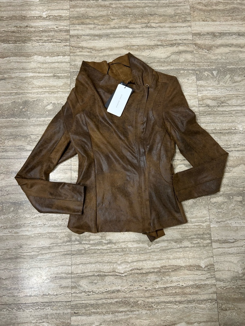 NWT vintage rare Zara Brown Faux Leather Women's Leather Jacket
